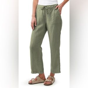 Michael Stars Olive Green Pepper Linen Crop Tapered Pull On Pants Womens Large